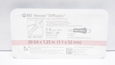 BD 383593 Nexiva Diffusics Closed IV Cath. System 20GA x 1.25inch 64mL/min